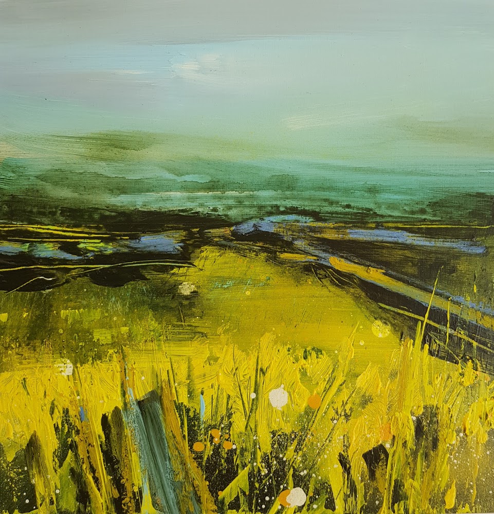 Sarah Cox Landscape artist draped yellow