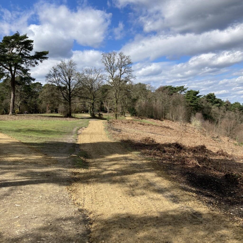 Resurfaced sand-coloured path at Devil's Punch Bowl