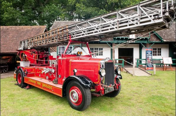 Old fire engine on museum lawn
