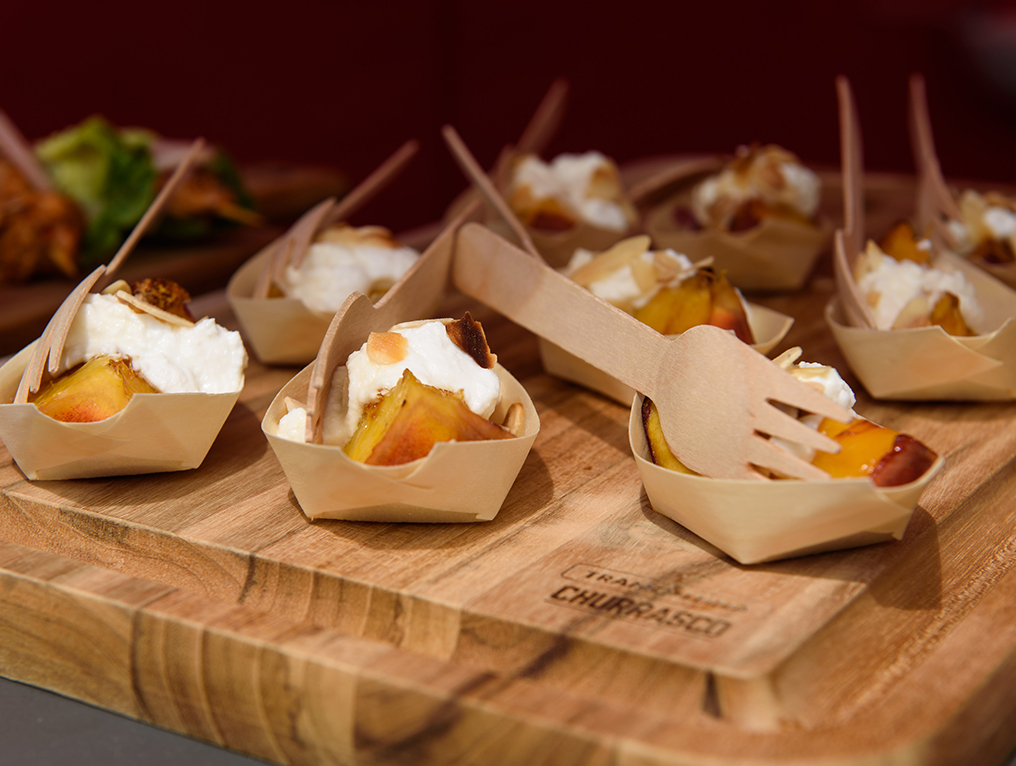 Portions of food in bamboo containers